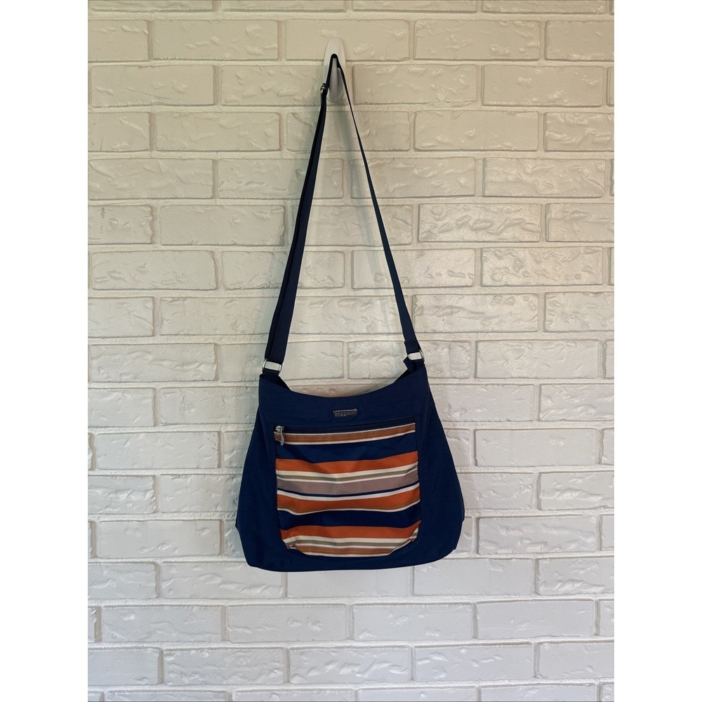 Baggallini Crossbody Bag Pacific Stripe Blue & Orange 10"x 11" Purse Travel Bag